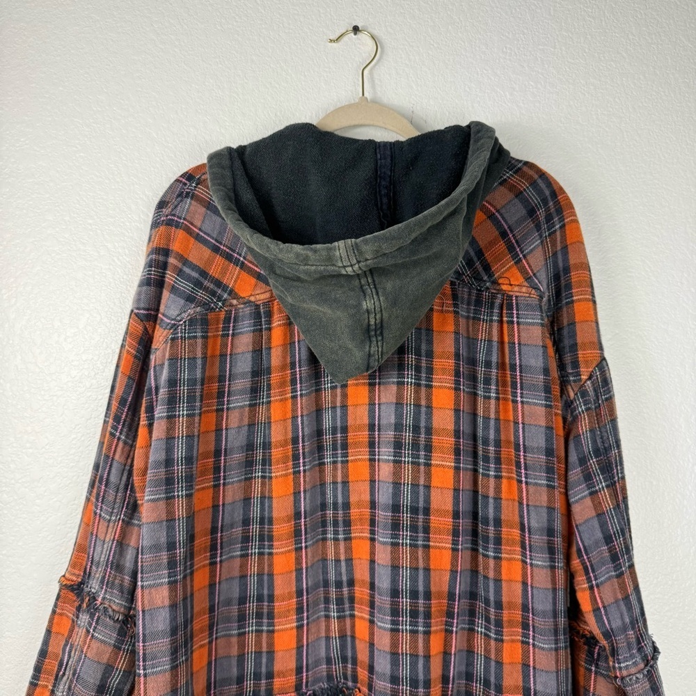 Free People Calico Basin Hooded Plaid Shirt Jacket Oversized Size M - Picture 8 of 10